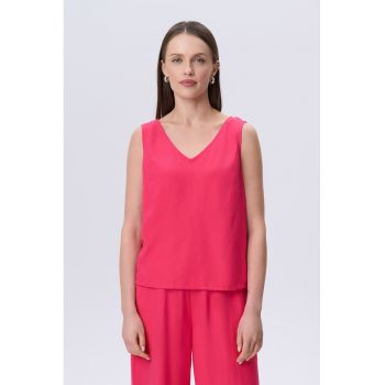 Bluza fara maneci din amestec de in cu decolteu in V