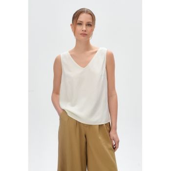 Bluza fara maneci din amestec de in cu decolteu in V