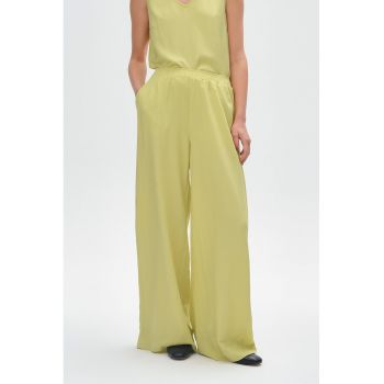 Pantaloni ampli din amestec de in cu talie inalta