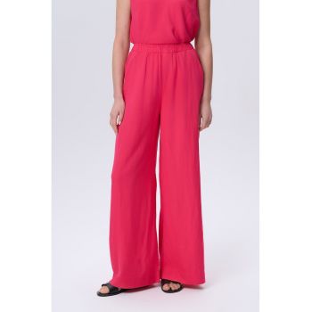 Pantaloni ampli din amestec de in cu talie inalta