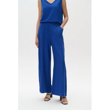 Pantaloni ampli din amestec de in cu talie inalta