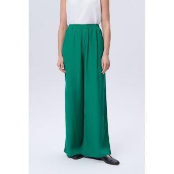 Pantaloni ampli din amestec de in cu talie inalta