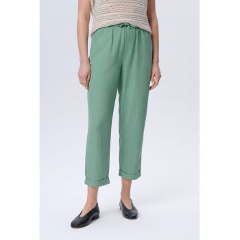Pantaloni crop din amestec de in cu snur