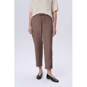 Pantaloni crop din amestec de in cu snur