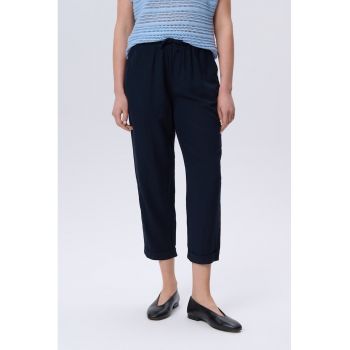 Pantaloni crop din amestec de in cu snur