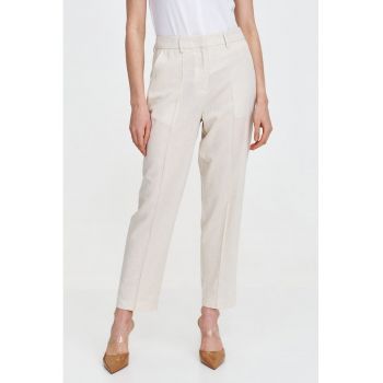 Pantaloni crop eleganti din amestec de in cu pensa
