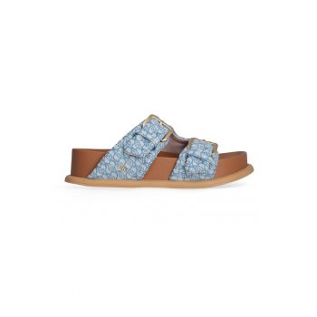 Sandale slip-on din material textil cu model logo