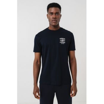 Tricou cu imprimeu logo si decolteu la baza gatului