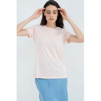 Tricou de bumbac cu decolteu la baza gatului