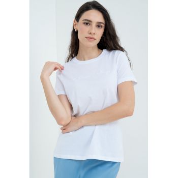Tricou de bumbac cu decolteu la baza gatului