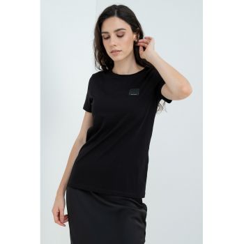Tricou de bumbac cu decolteu la baza gatului