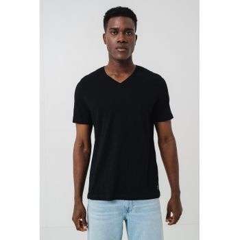 Tricou din bumbac cu decolteu in V