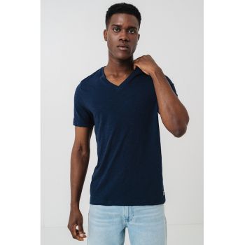 Tricou din bumbac cu decolteu in V
