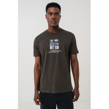 Tricou din bumbac cu imprimeu logo si foto