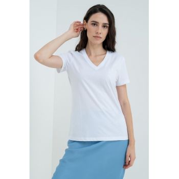 Tricou regular fit cu decolteu in V