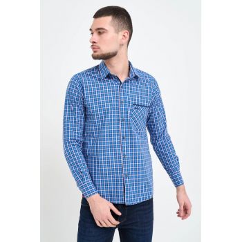 - Camasa barbat cu model in carouri si buzunar (Marime: XL - Culoare: NAVY)