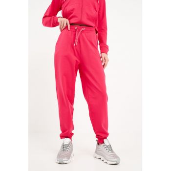 Pantaloni de trening cu croiala conica si talie inalta