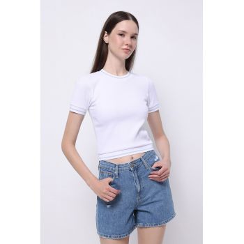 Tricou crop cu aspect striat