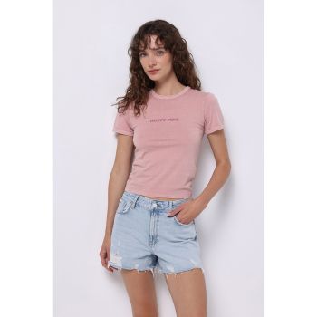 Tricou de bumbac cu decolteu la baza gatului