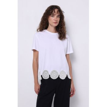 Tricou de bumbac cu insertii crosetate