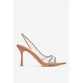 Sandale cu toc  Bej - Material Sintetic