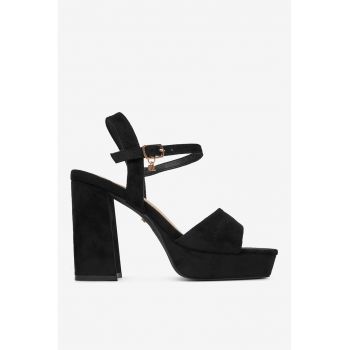 Sandale cu toc  Textil - Negru -