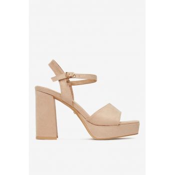 Sandale cu toc  Textil - Nuanta Bej
