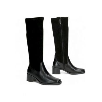 Cizme pentru Femei -  2871 - cu toc din piele - de caprioara - Elegant - Negru