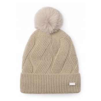Caciula  model cu pompon bej - 30% lana