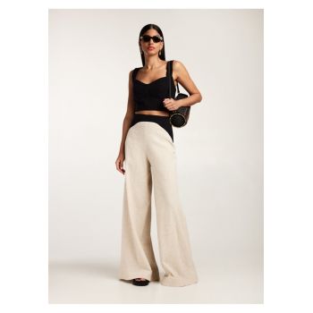 Set DOHA top si pantaloni din in si bumbac - bej cu negru