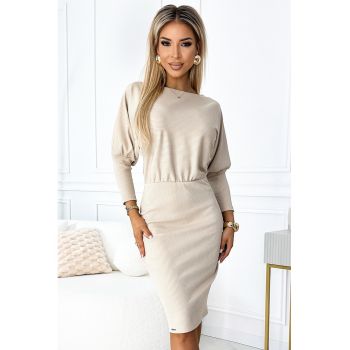 Rochie in dungi cu mansete elastice -  XS - Bej
