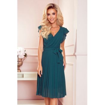 Rochie plisata cu volane pe umeri -  M - Turcoaz