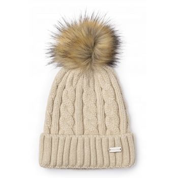 Caciula  model cu pompon - bej - 18x22.5x6cm