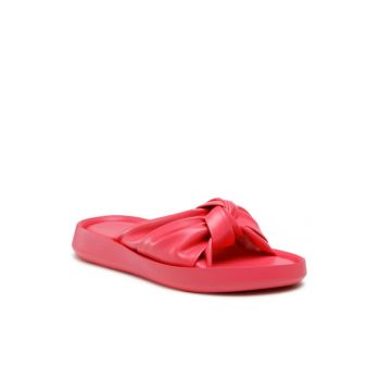 Papuci flip-flop cu funda dama -  Piele ecologica - Roz