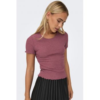 Tricou crop cu croiala slim-fit si aspect striat