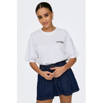 Tricou din bumbac organic cu imprimeu si maneci cazute