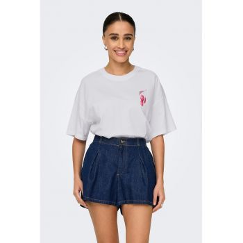 Tricou din bumbac organic cu imprimeu si maneci cazute