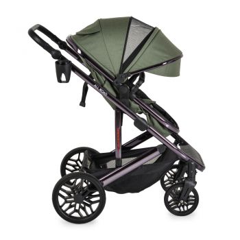 Carucior convertibil 2in1 Moni All Road DarkGreen cu Cadru din aluminiu galvanizat,Roti rezistente cu suspensii,Spatar reglabil,Maner reglabil 6 pozitii inaltime,Copertina XXL,Husa picioare+suport pahar incluse,Pana la 4ani