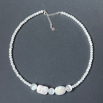 Colier jad alb, selenit si perle Purity#96