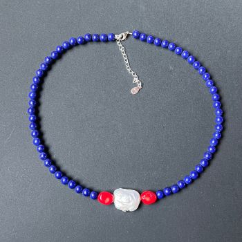 Colier lapis lazuli, coral Imperial Blue #100