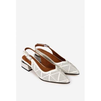 Pantofi dama  din piele perforata bej deschis