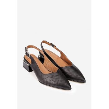Pantofi dama  din piele perforata neagra