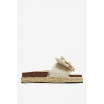 Papuci dama  Material textil - Culoare bej