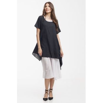 Rochie lejera din bumbac cu doua straturi si croi asimetric, alb-negru