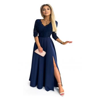 Rochie lunga eleganta din dantela cu crapatura pe picior