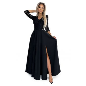 Rochie lunga eleganta din dantela cu crapatura pe picior