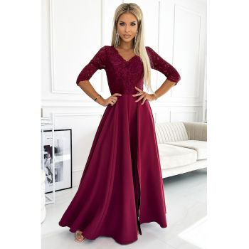 Rochie maxi cu fanta pe picior si decolteu in V -