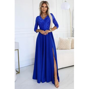 Rochie maxi cu fanta pe picior si decolteu in V -