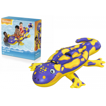 Saltea gonflabila pentru plaja si piscina, prevazuta cu doua manere de sustinere, din material PVC rezistent, dimensiune 191 x 119 cm, sarcina maxima 60 kg, model Smiling Salamander