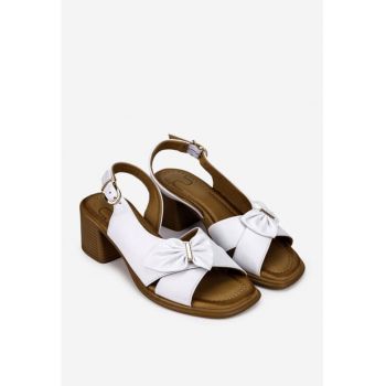 Sandale dama  din piele alba cu ornament
